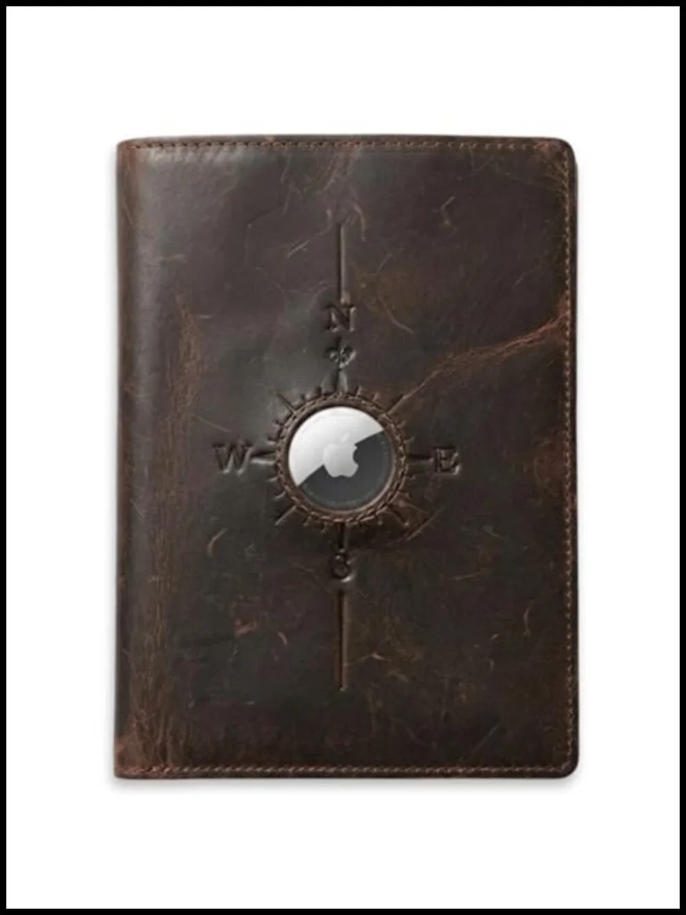 Genuine Full-Grain Leather RFID Passport Holder with AirTag Slot